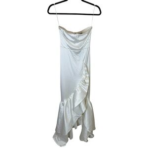 Fashion Nova Strapless White Ruffle Gown